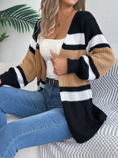 Color Block Open Front Knit Cardigan - Bitsy Gypsy Boutique