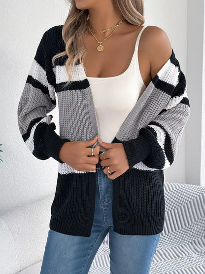 Color Block Open Front Knit Cardigan - Bitsy Gypsy Boutique