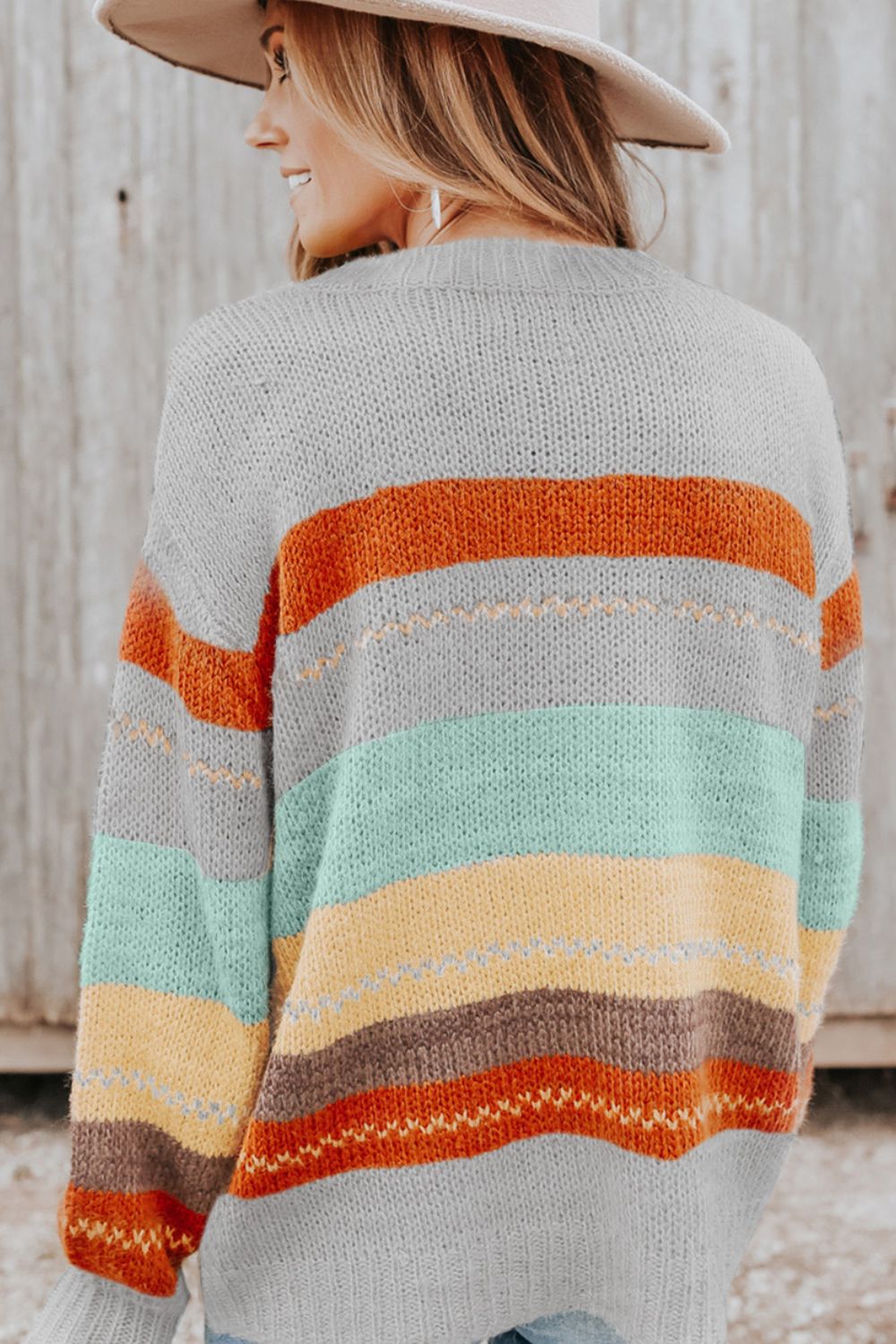 Color Block Round Neck Dropped Shoulder Sweater - Bitsy Gypsy Boutique