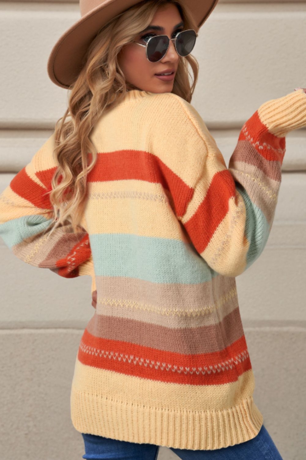 Color Block Round Neck Dropped Shoulder Sweater - Bitsy Gypsy Boutique