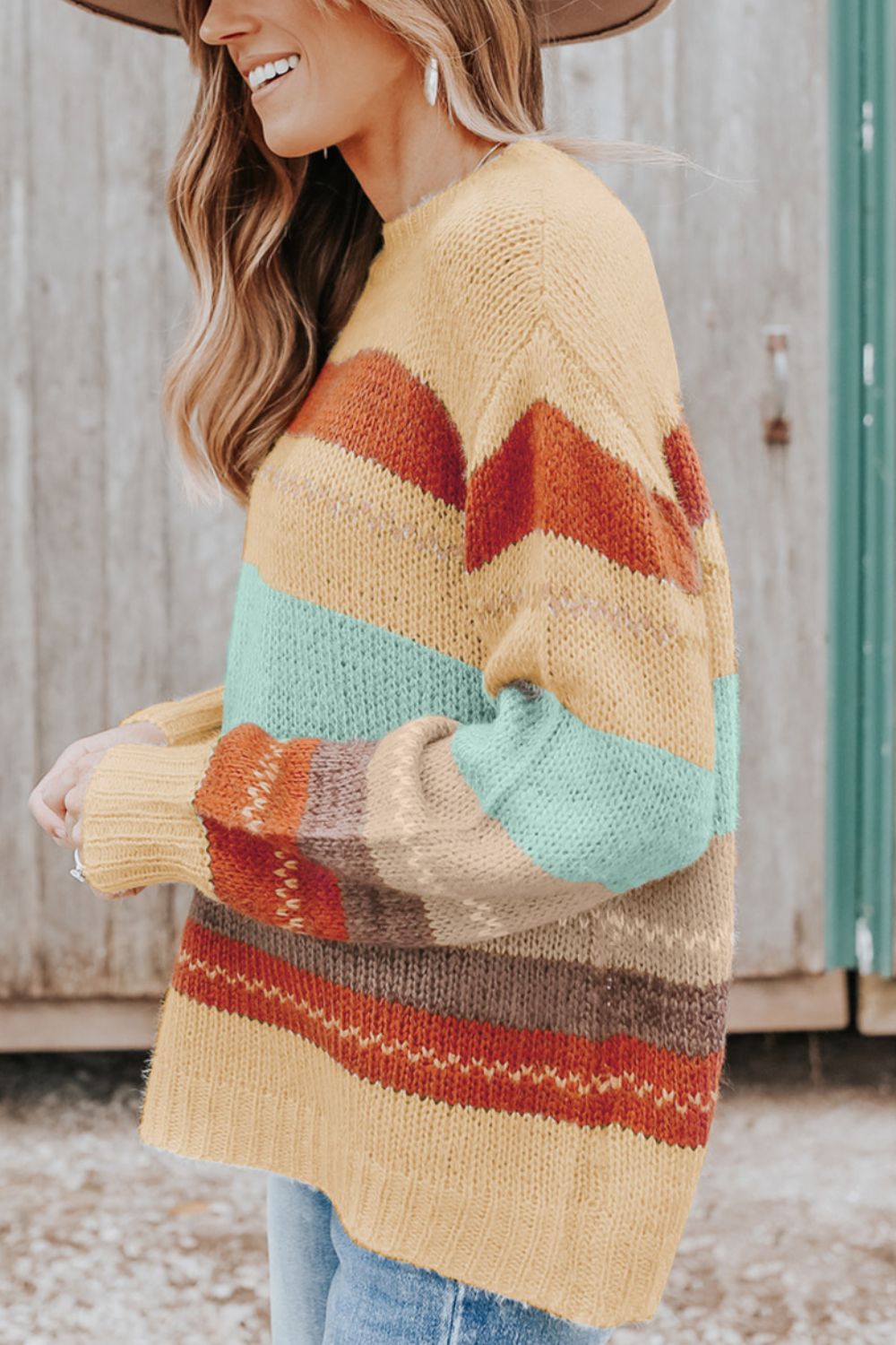 Color Block Round Neck Dropped Shoulder Sweater - Bitsy Gypsy Boutique