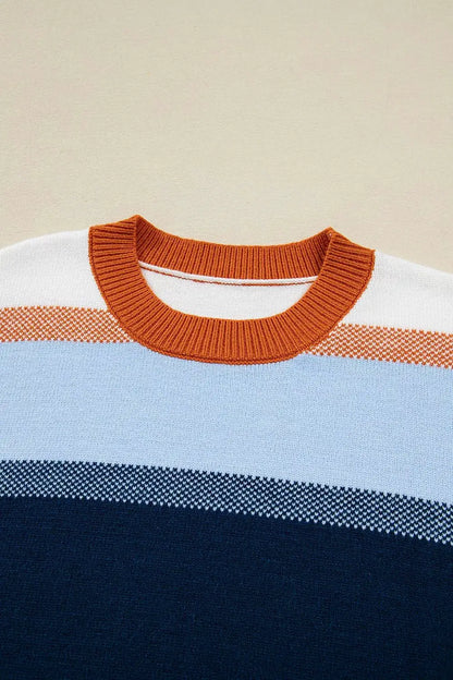 Color Block Round Neck Tunic Sweater by Trendsi
