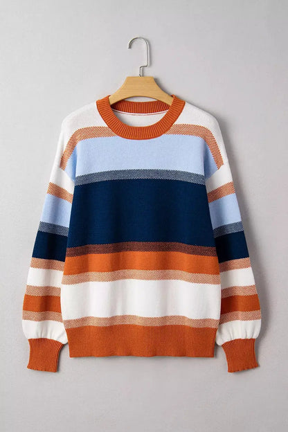 Color Block Round Neck Tunic Sweater by Trendsi
