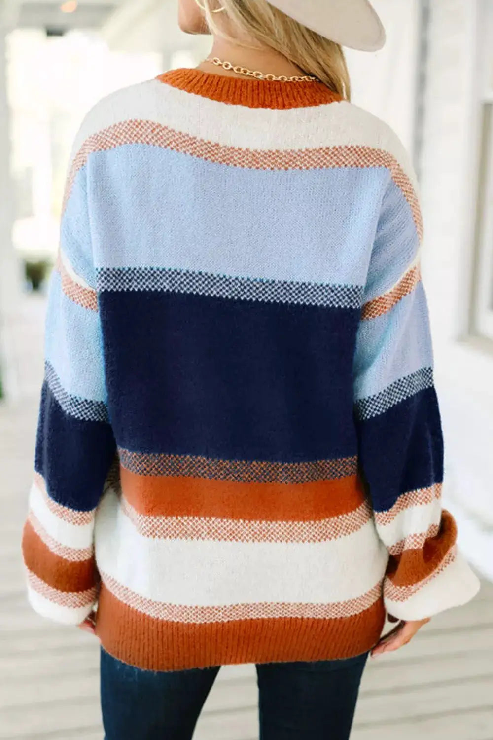 Color Block Round Neck Tunic Sweater by Trendsi