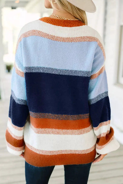 Color Block Round Neck Tunic Sweater by Trendsi