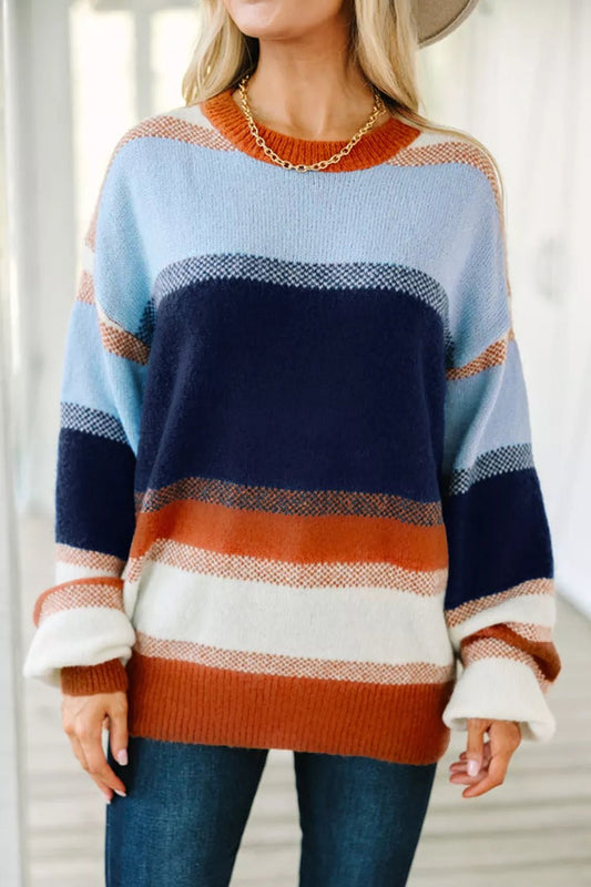Color Block Round Neck Tunic Sweater - Bitsy Gypsy Boutique