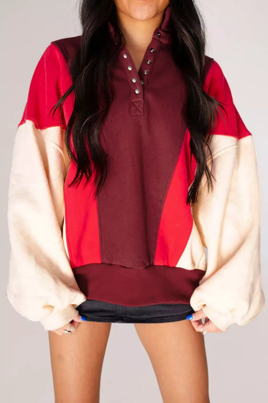 Color-Block Snap-Button Oversized Sweatshirt - Bitsy Gypsy Boutique