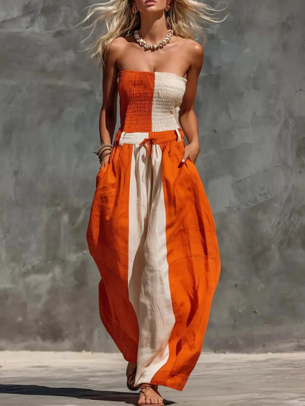 Color-Block Strapless Smocked Jumpsuit - Bitsy Gypsy Boutique