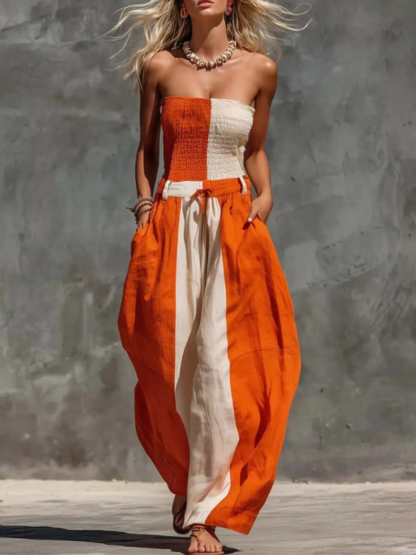 Color-Block Strapless Smocked Jumpsuit - Bitsy Gypsy Boutique