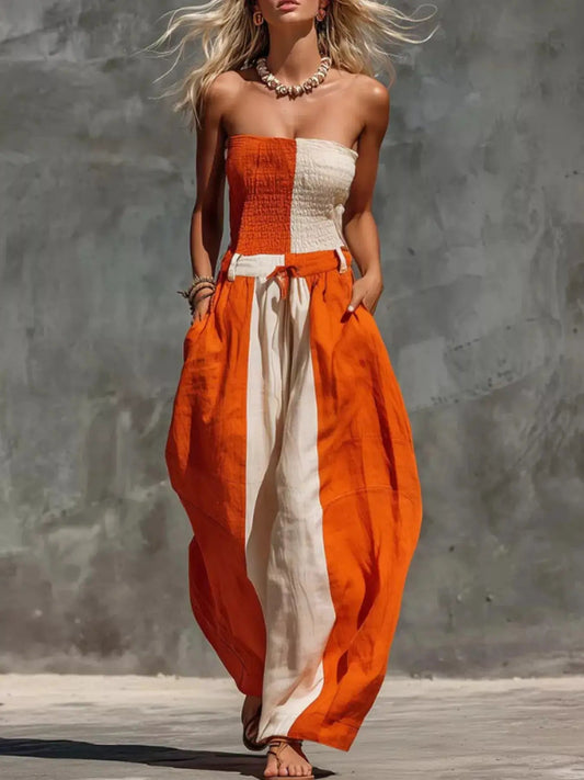 Color-Block Strapless Smocked Jumpsuit - Bitsy Gypsy Boutique