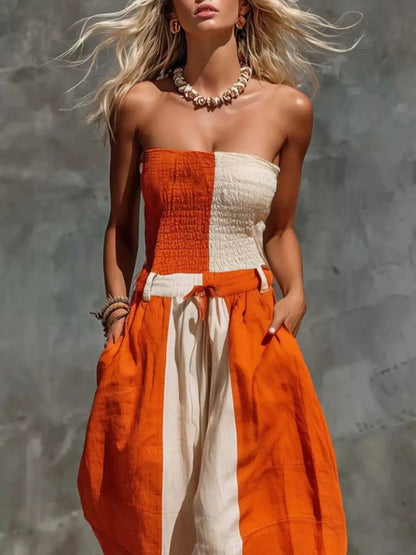Color-Block Strapless Smocked Jumpsuit - Bitsy Gypsy Boutique