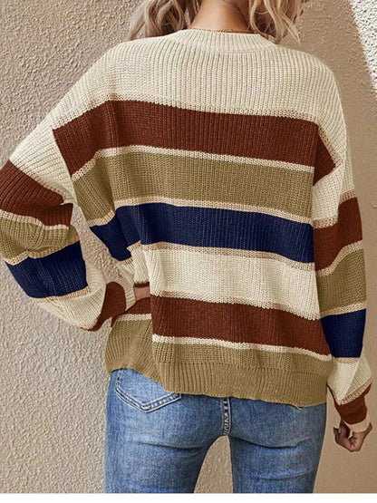Color Block Striped Crew Neck Sweater - Bitsy Gypsy Boutique