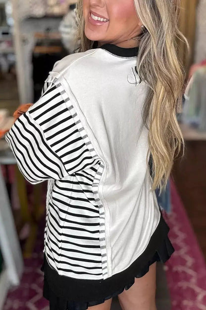 Color-Block Striped Long Sleeve Sweatshirt - Bitsy Gypsy Boutique