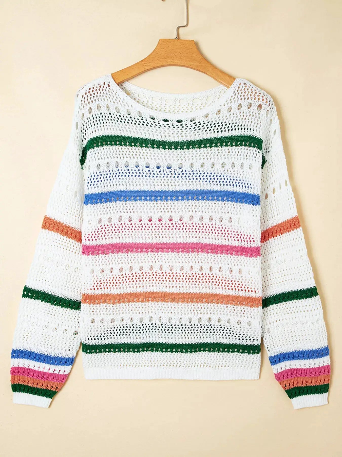 Color Block Striped Pointelle Knit Sweater by Trendsi