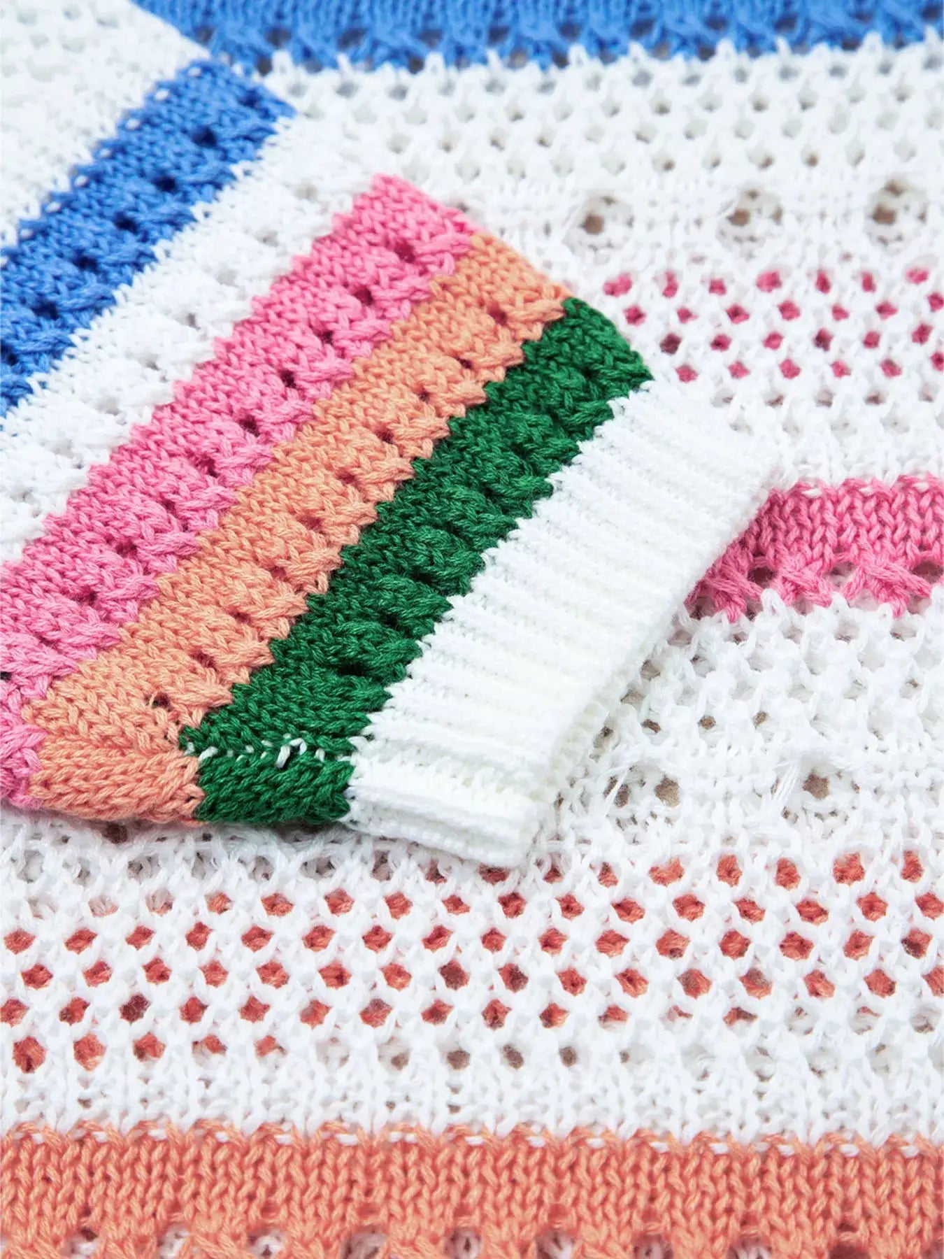 Color Block Striped Pointelle Knit Sweater by Trendsi