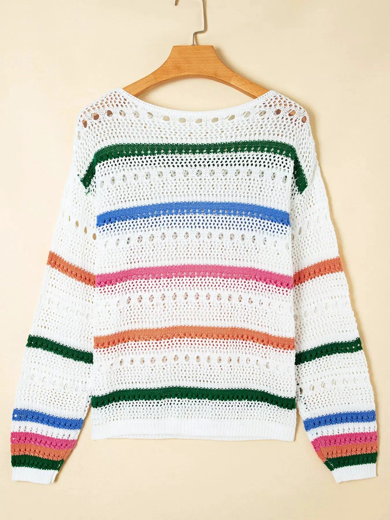Color Block Striped Pointelle Knit Sweater by Trendsi