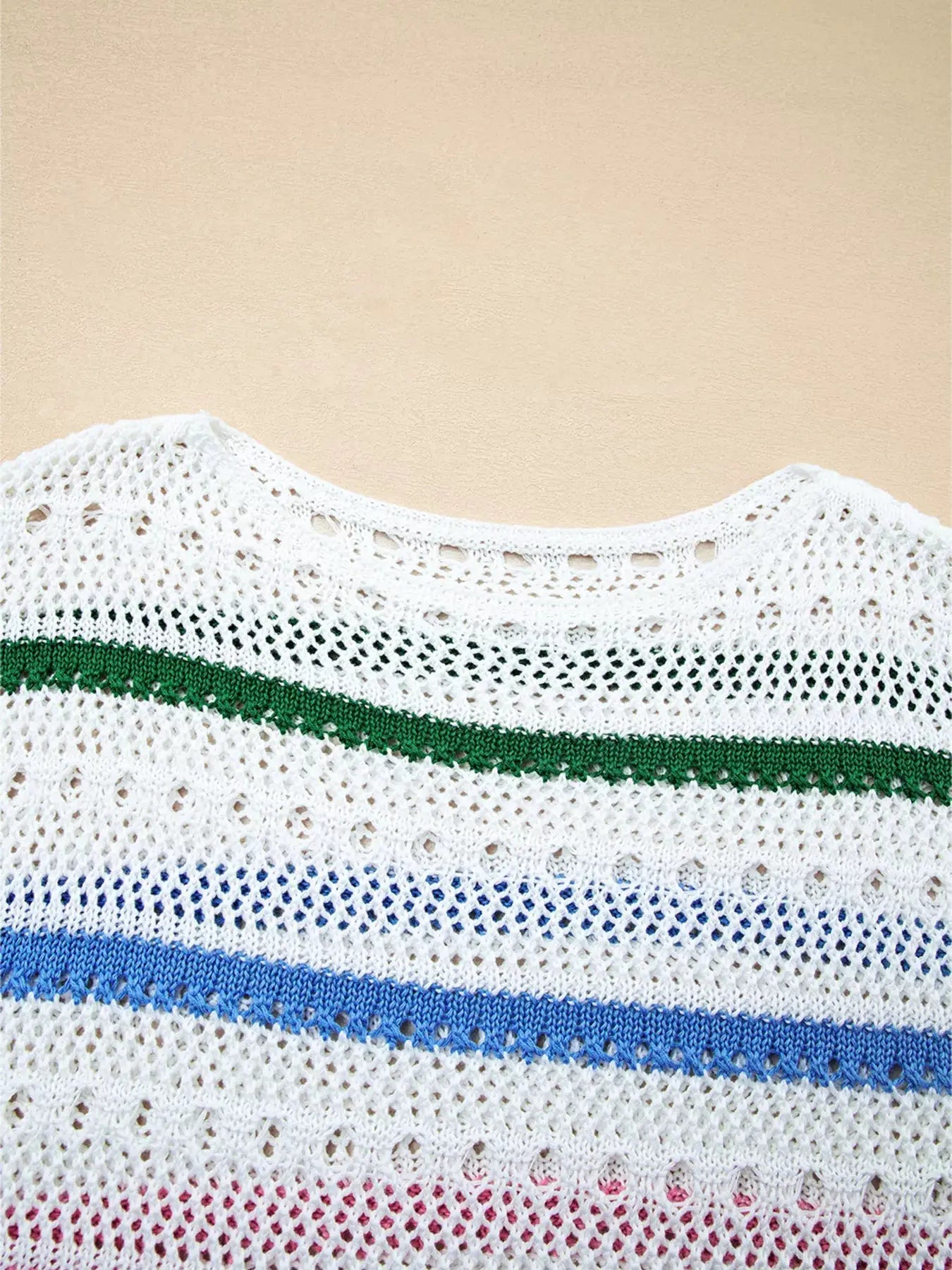 Color Block Striped Pointelle Knit Sweater by Trendsi