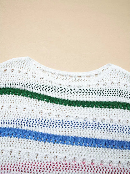 Color Block Striped Pointelle Knit Sweater by Trendsi