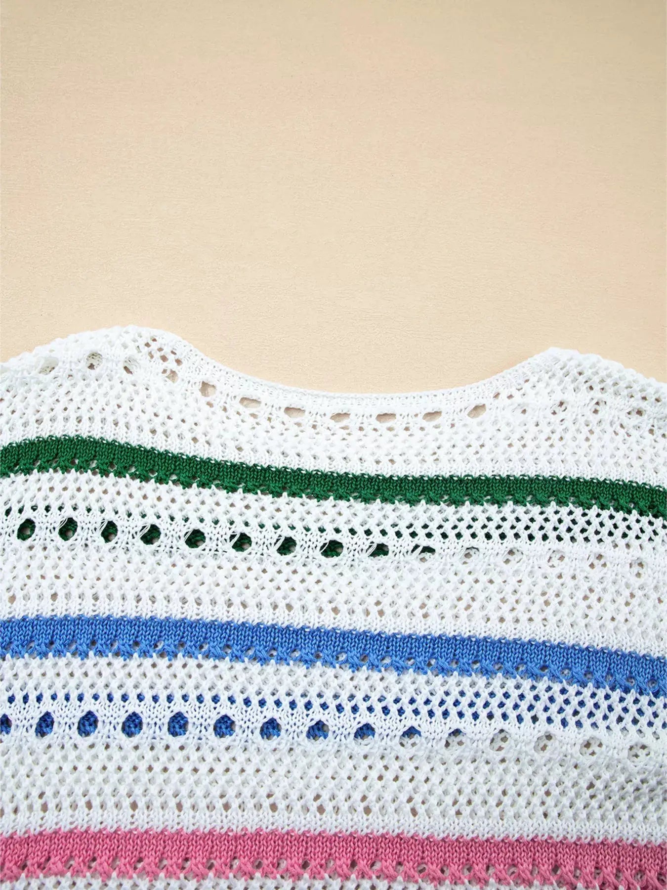 Color Block Striped Pointelle Knit Sweater by Trendsi