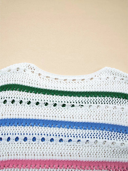 Color Block Striped Pointelle Knit Sweater by Trendsi
