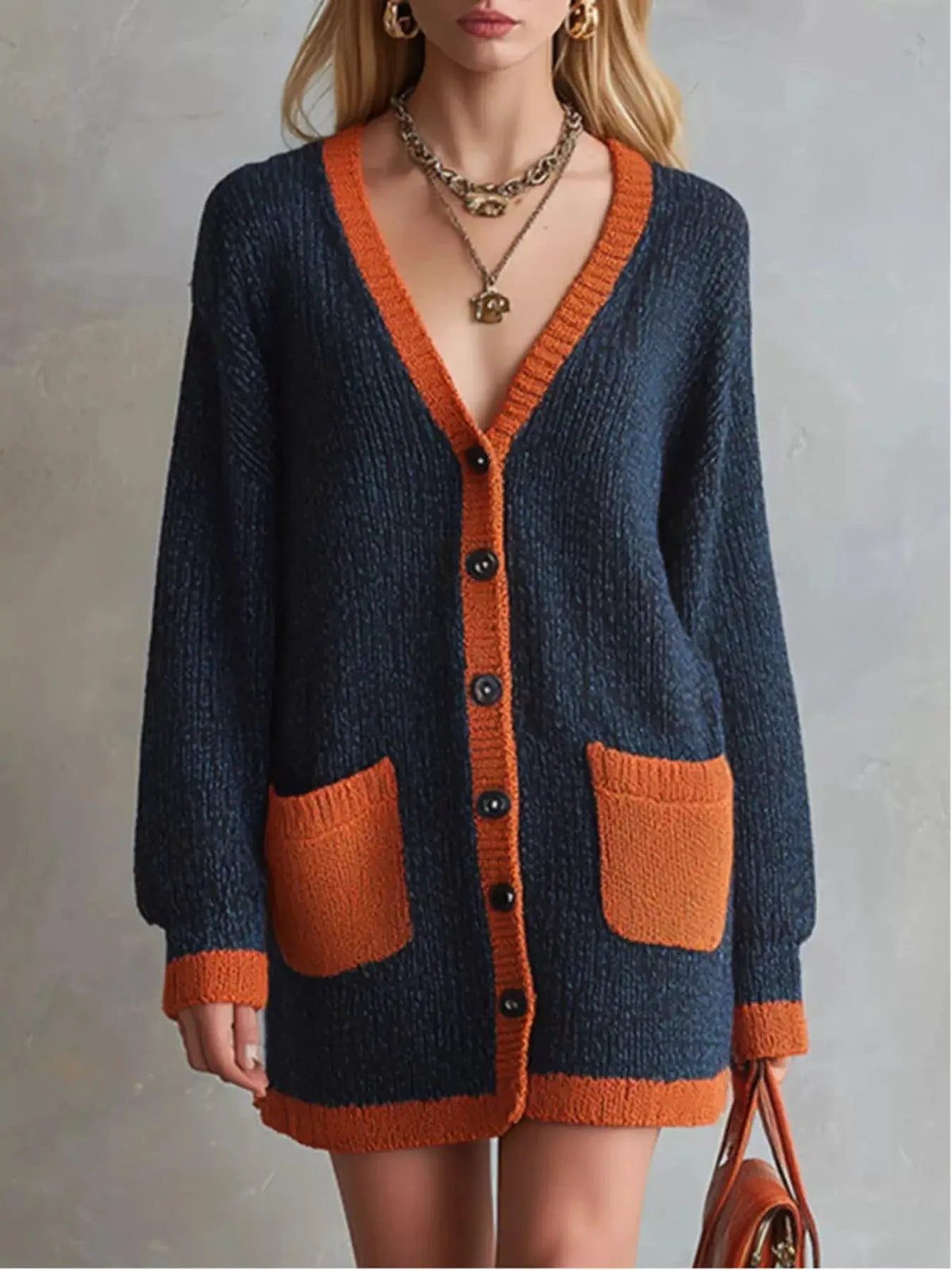 Color-Block V-Neck Button-Down Knit Cardigan - Bitsy Gypsy Boutique