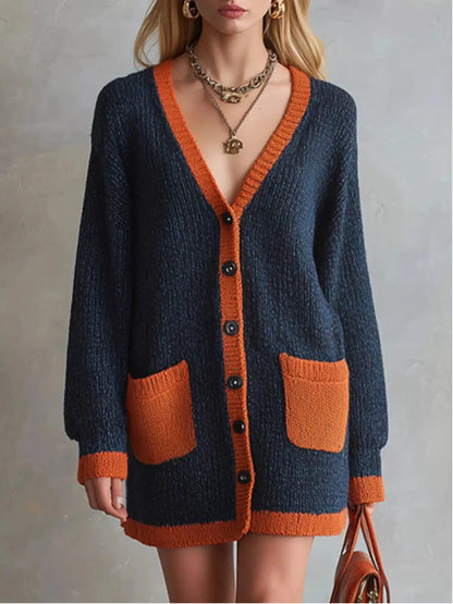 Color-Block V-Neck Button-Down Knit Cardigan - Bitsy Gypsy Boutique