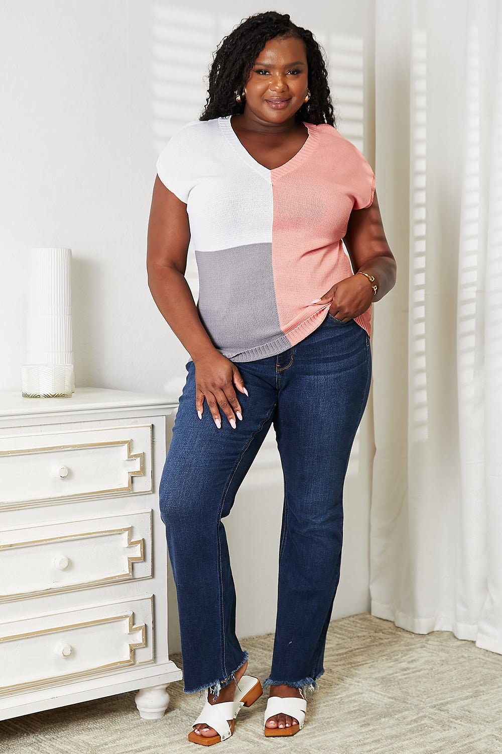 Color Block V - Neck Knit Top - Bitsy Gypsy Boutique