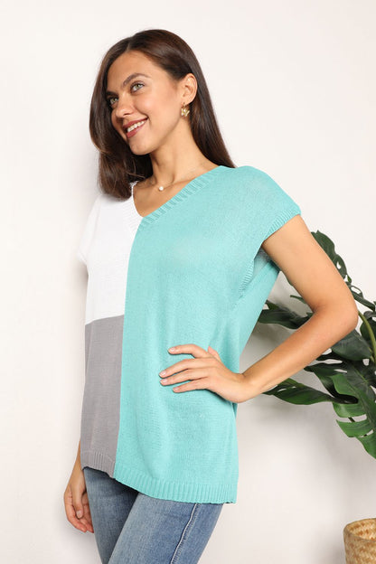 Color Block V - Neck Knit Top - Bitsy Gypsy Boutique