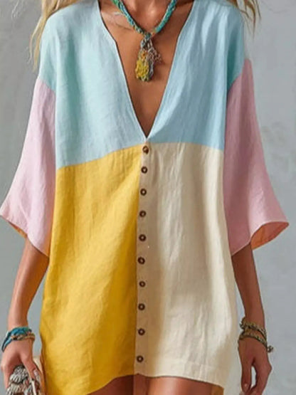 Color Block V-Neck Mini Dress by Trendsi
