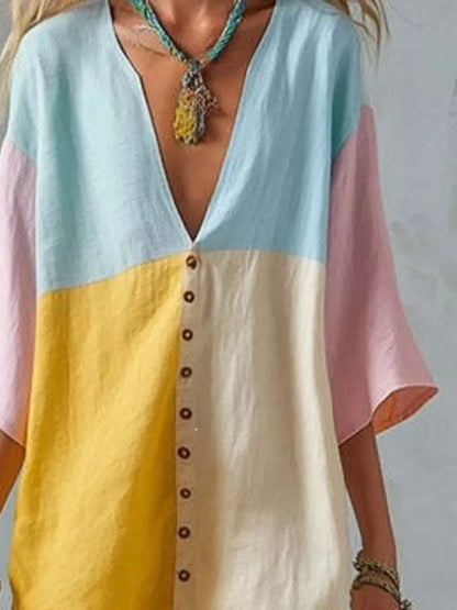 Color Block V-Neck Mini Dress by Trendsi