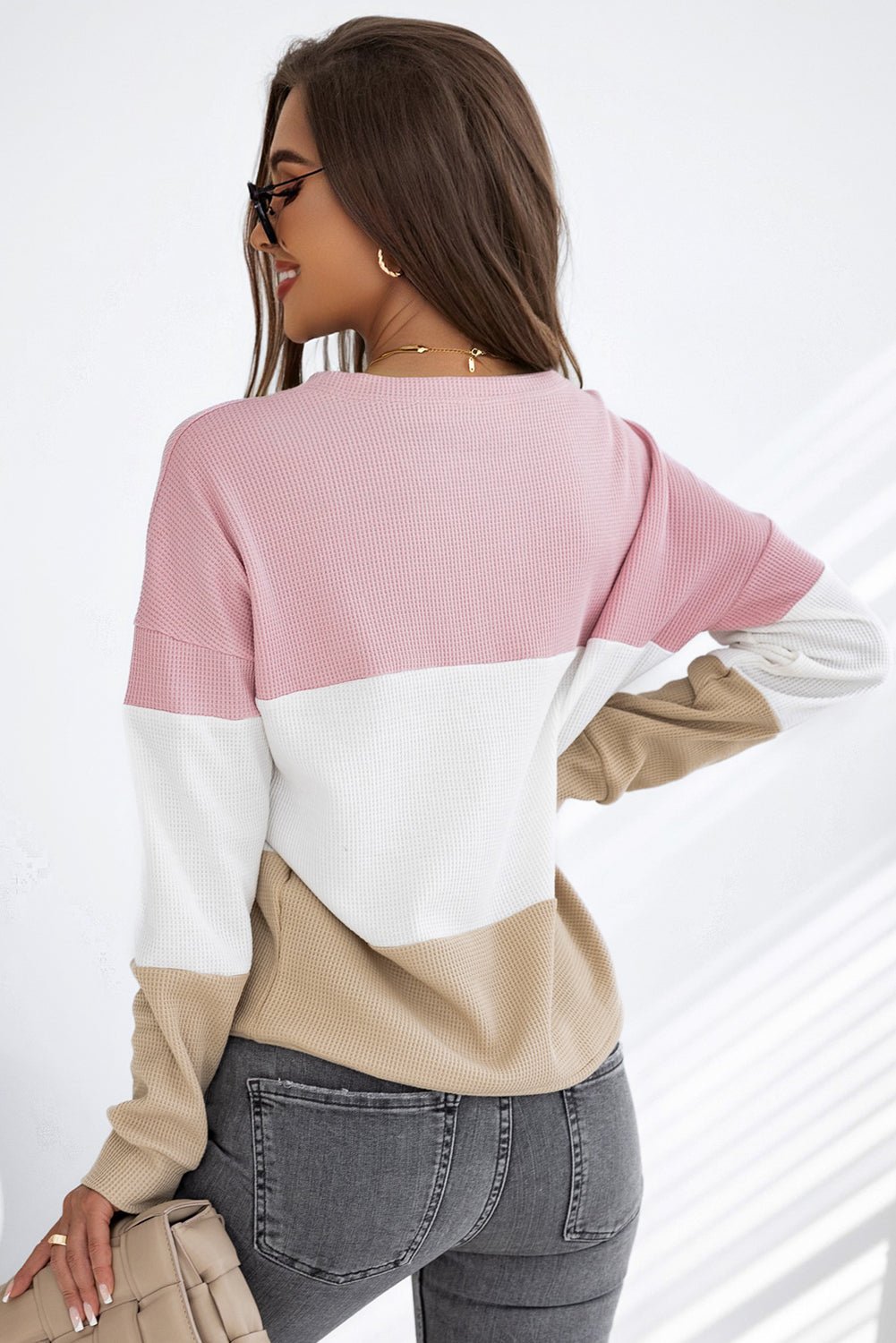 Color Block Waffle Knit Long Sleeve Top - Bitsy Gypsy Boutique