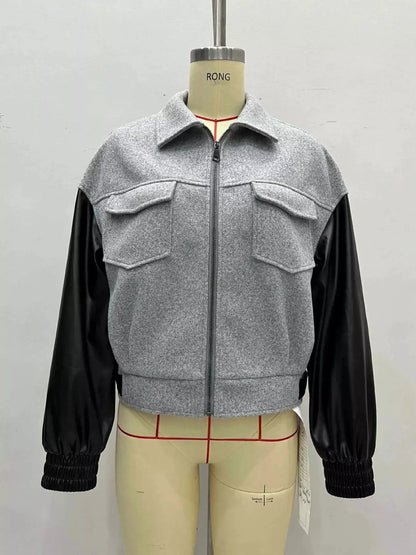 Color Block Zip Front Pocketed Jacket - Bitsy Gypsy Boutique