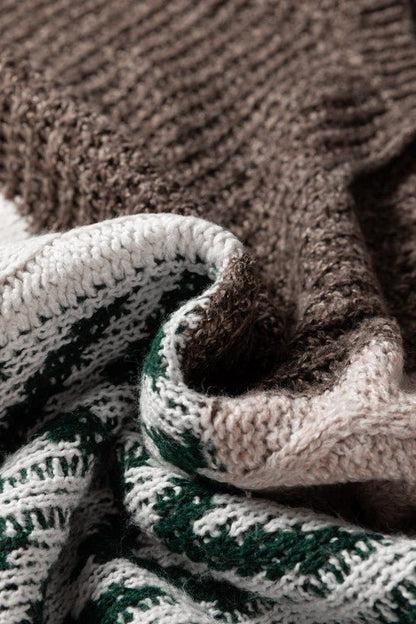 Colorblock Cable Knit Patchwork Tied Back Sweater - Bitsy Gypsy Boutique