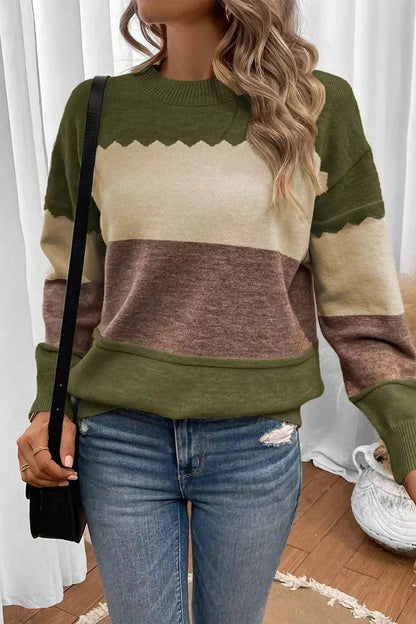 Colorblock Crew Neck Drop Shoulder Sweater - Bitsy Gypsy Boutique