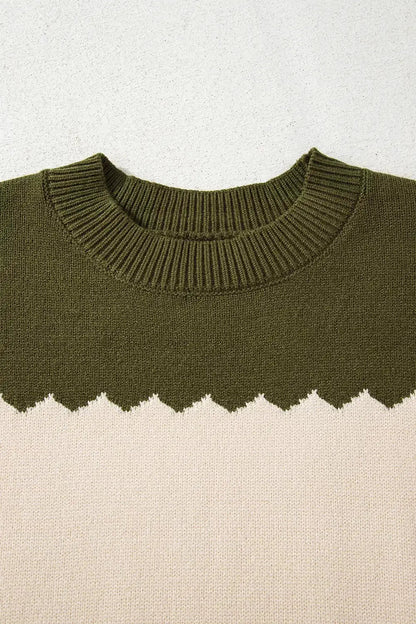 Colorblock Crew Neck Drop Shoulder Sweater - Bitsy Gypsy Boutique