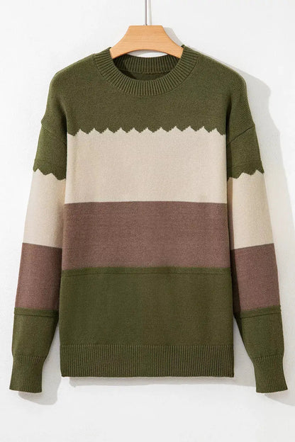 Colorblock Crew Neck Drop Shoulder Sweater - Bitsy Gypsy Boutique