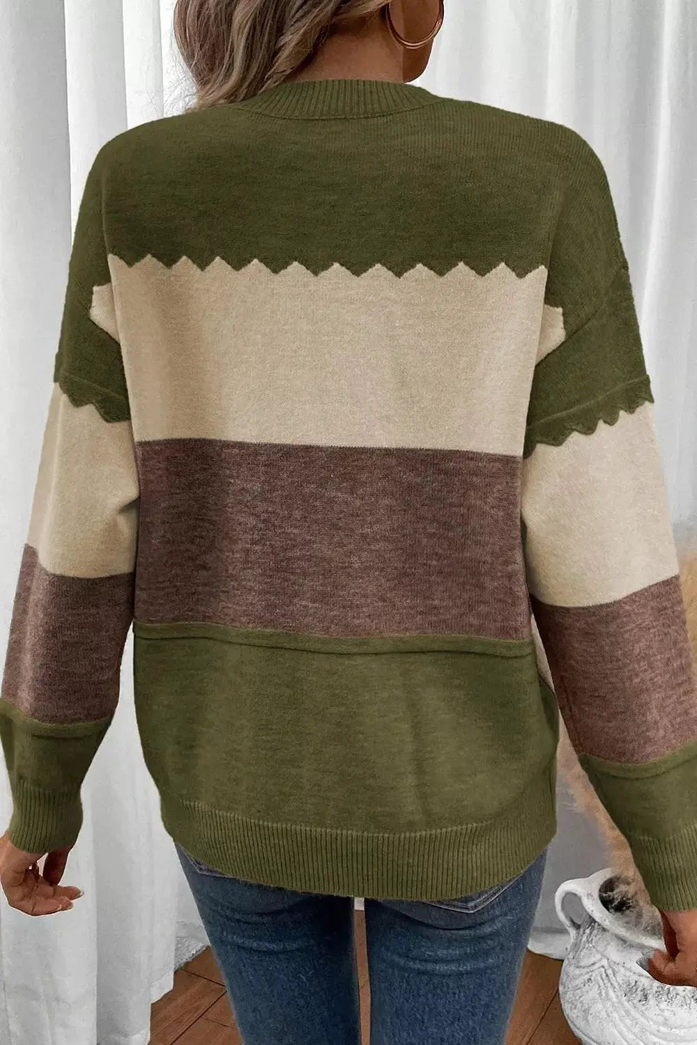 Colorblock Crew Neck Drop Shoulder Sweater - Bitsy Gypsy Boutique