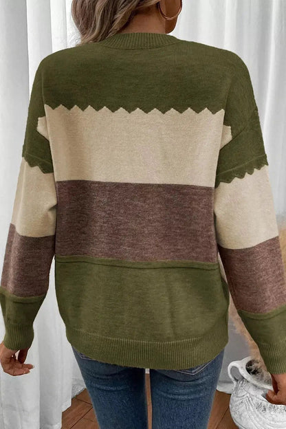 Colorblock Crew Neck Drop Shoulder Sweater - Bitsy Gypsy Boutique