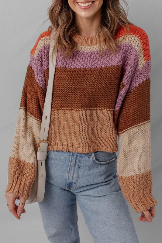 Colorblock Drop Shoulder Cropped Sweater - Bitsy Gypsy Boutique