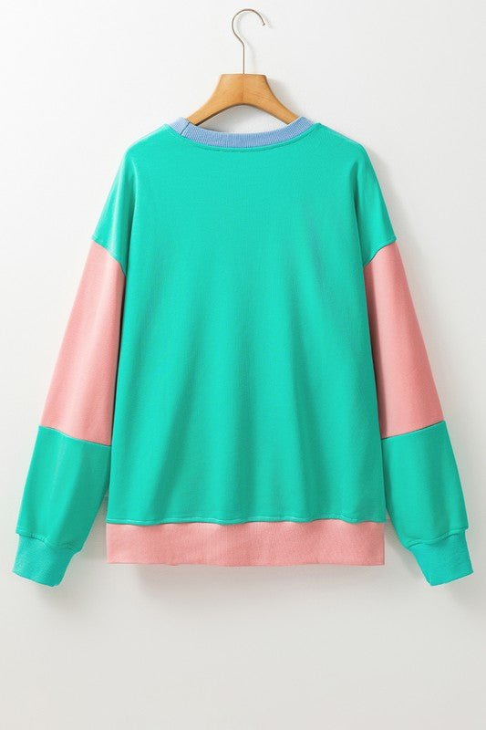 Colorblock Patchwork Drop Shoulder Sweatshirt - Bitsy Gypsy Boutique