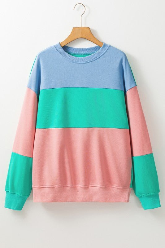 Colorblock Patchwork Drop Shoulder Sweatshirt - Bitsy Gypsy Boutique