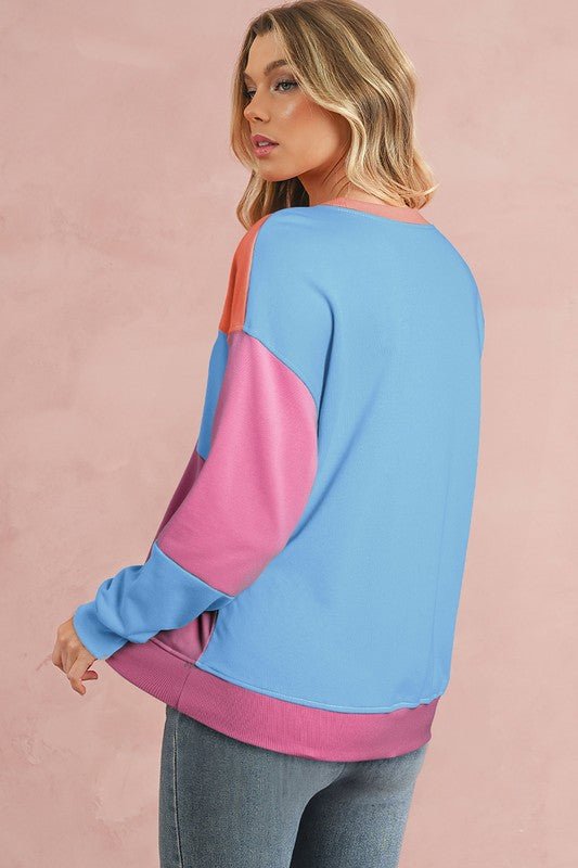 Colorblock Patchwork Drop Shoulder Sweatshirt - Bitsy Gypsy Boutique