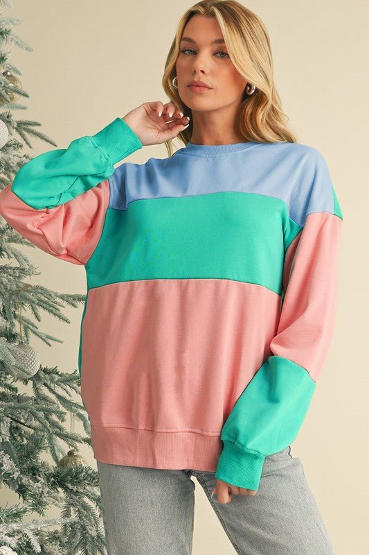 Colorblock Patchwork Drop Shoulder Sweatshirt - Bitsy Gypsy Boutique