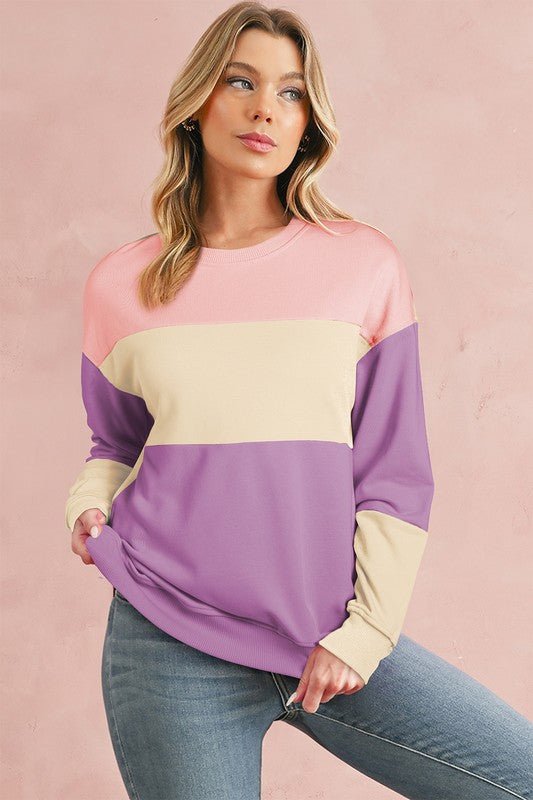 Colorblock Patchwork Drop Shoulder Sweatshirt - Bitsy Gypsy Boutique