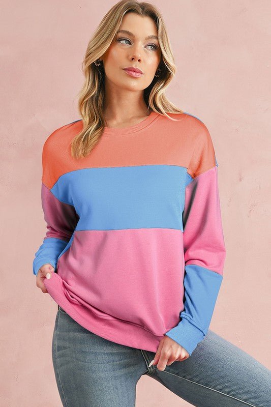 Colorblock Patchwork Drop Shoulder Sweatshirt - Bitsy Gypsy Boutique