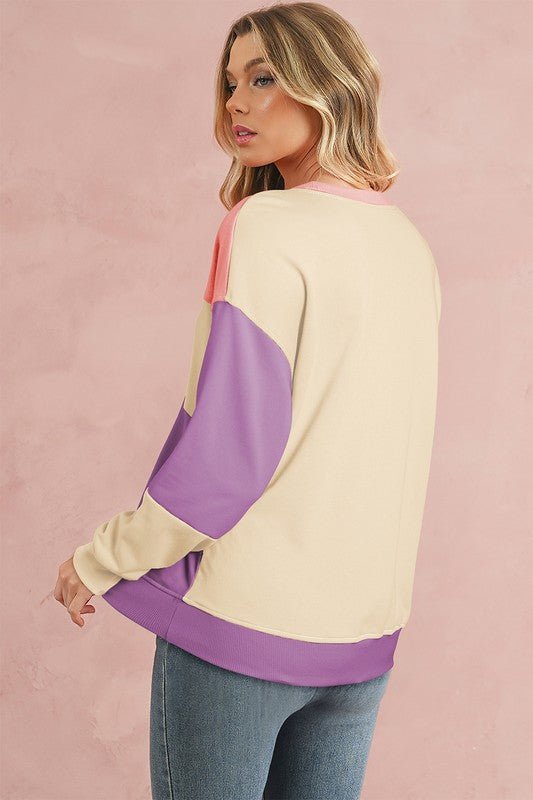 Colorblock Patchwork Drop Shoulder Sweatshirt - Bitsy Gypsy Boutique