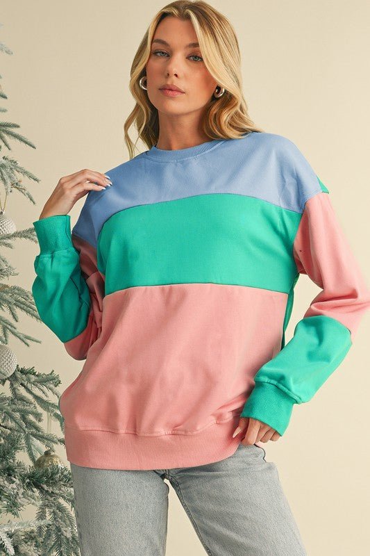 Colorblock Patchwork Drop Shoulder Sweatshirt - Bitsy Gypsy Boutique