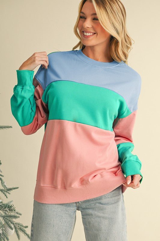 Colorblock Patchwork Drop Shoulder Sweatshirt - Bitsy Gypsy Boutique