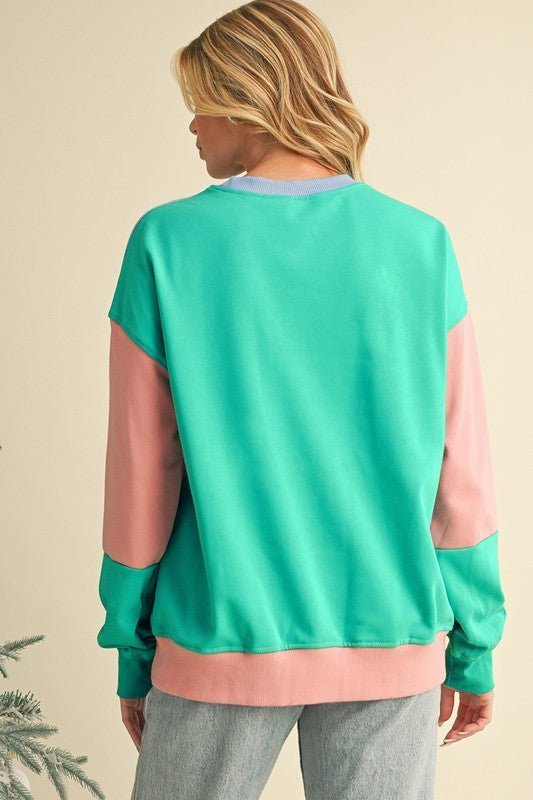 Colorblock Patchwork Drop Shoulder Sweatshirt - Bitsy Gypsy Boutique