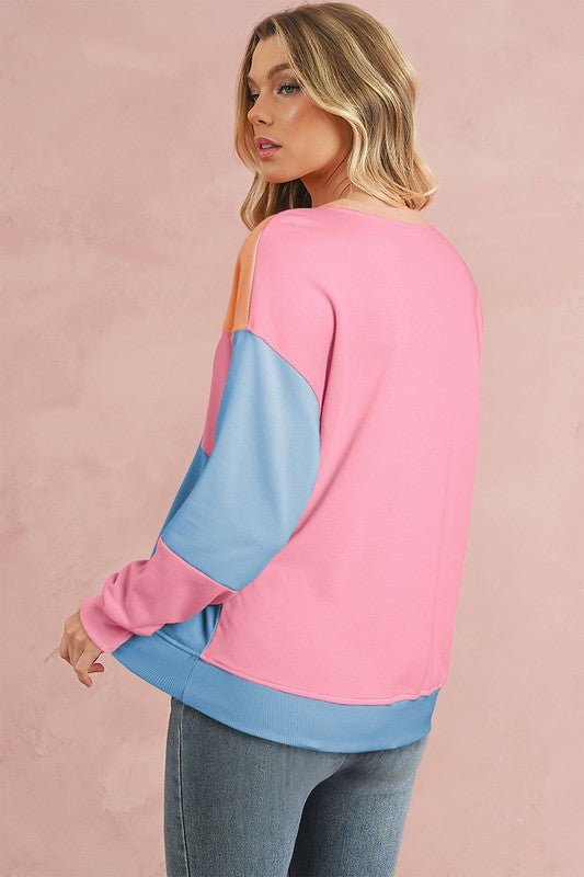 Colorblock Patchwork Drop Shoulder Sweatshirt - Bitsy Gypsy Boutique